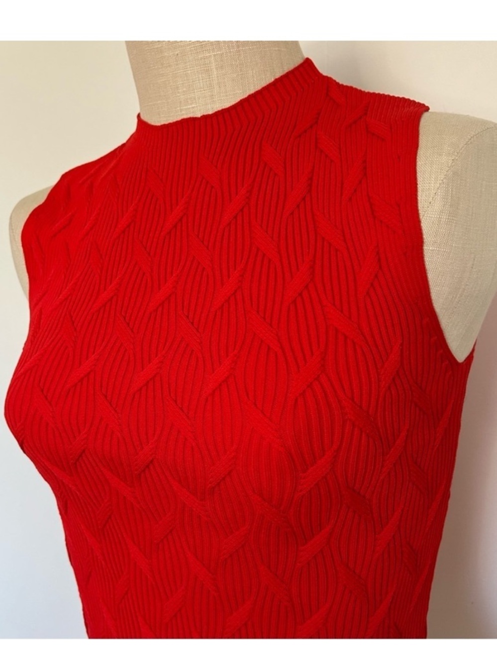 Zara Red Sleeveless Cable Knit‎ Stretch Top High Neck Size Medium